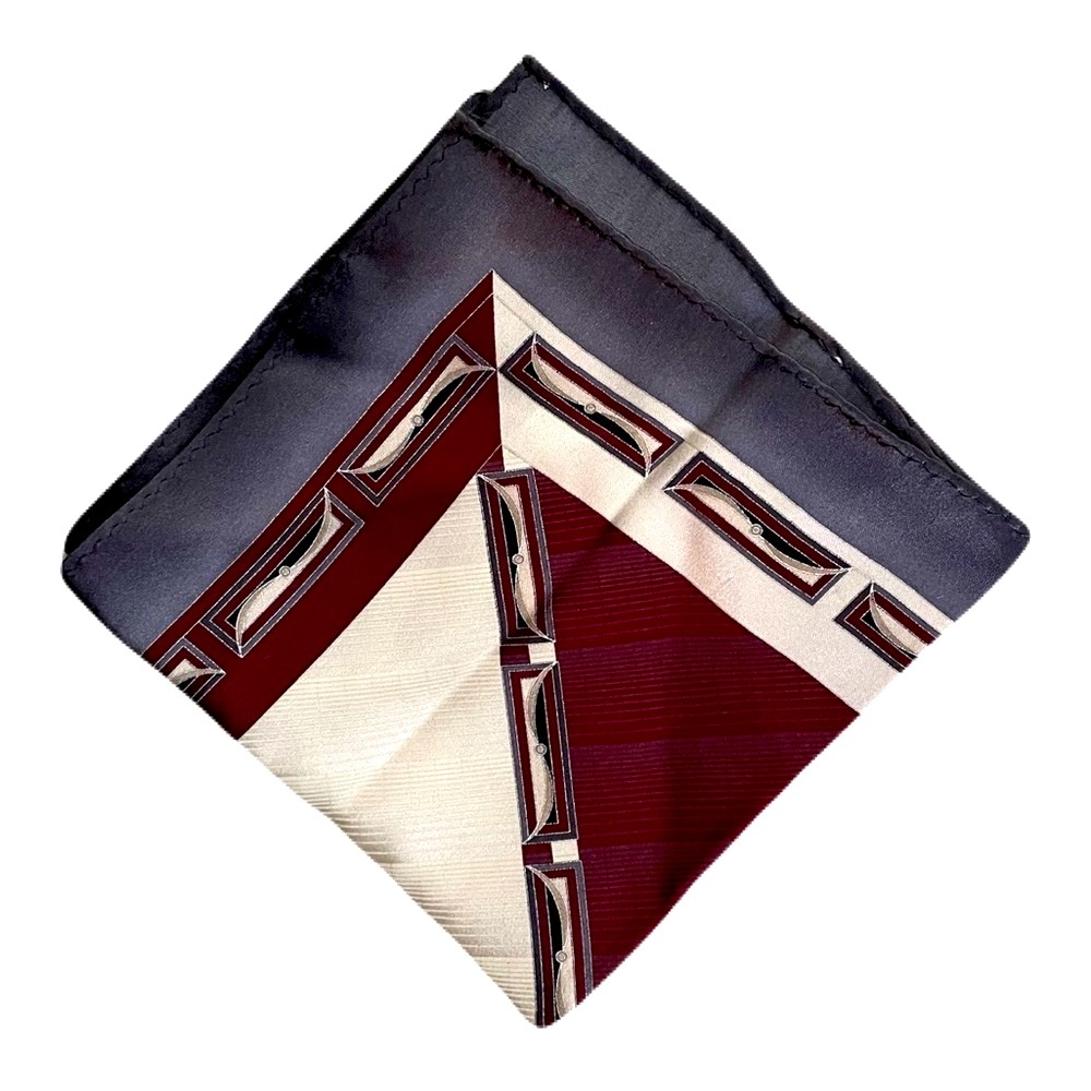 Vintage Geometric Print Silk Pocket Square Handkerchief..